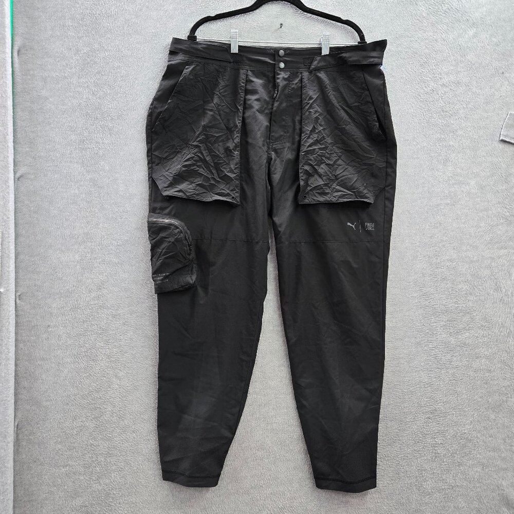 Puma Men Pants XL Black Cargo First Mile Logo‎ Button Zipper 28" Inseam Outdoor
